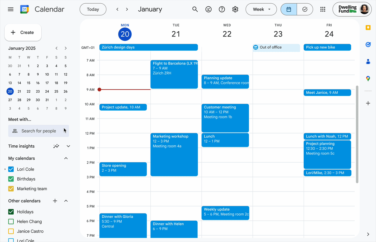 Image of time blocking feature for tasks in Google Calendar