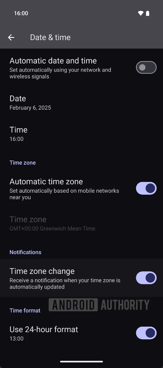 Android 16 settings