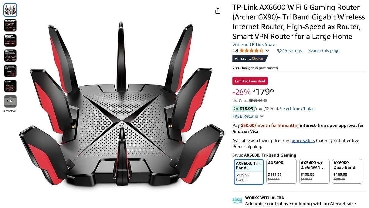 Screenshot of the TP-Link Archer GX90 gaming router
