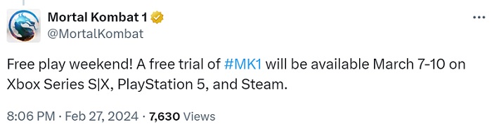 Les week-ends gratuits du jeu de combat Mortal Kombat 1 ont commencé sur PC, PlayStation 5 et Xbox Series.-2