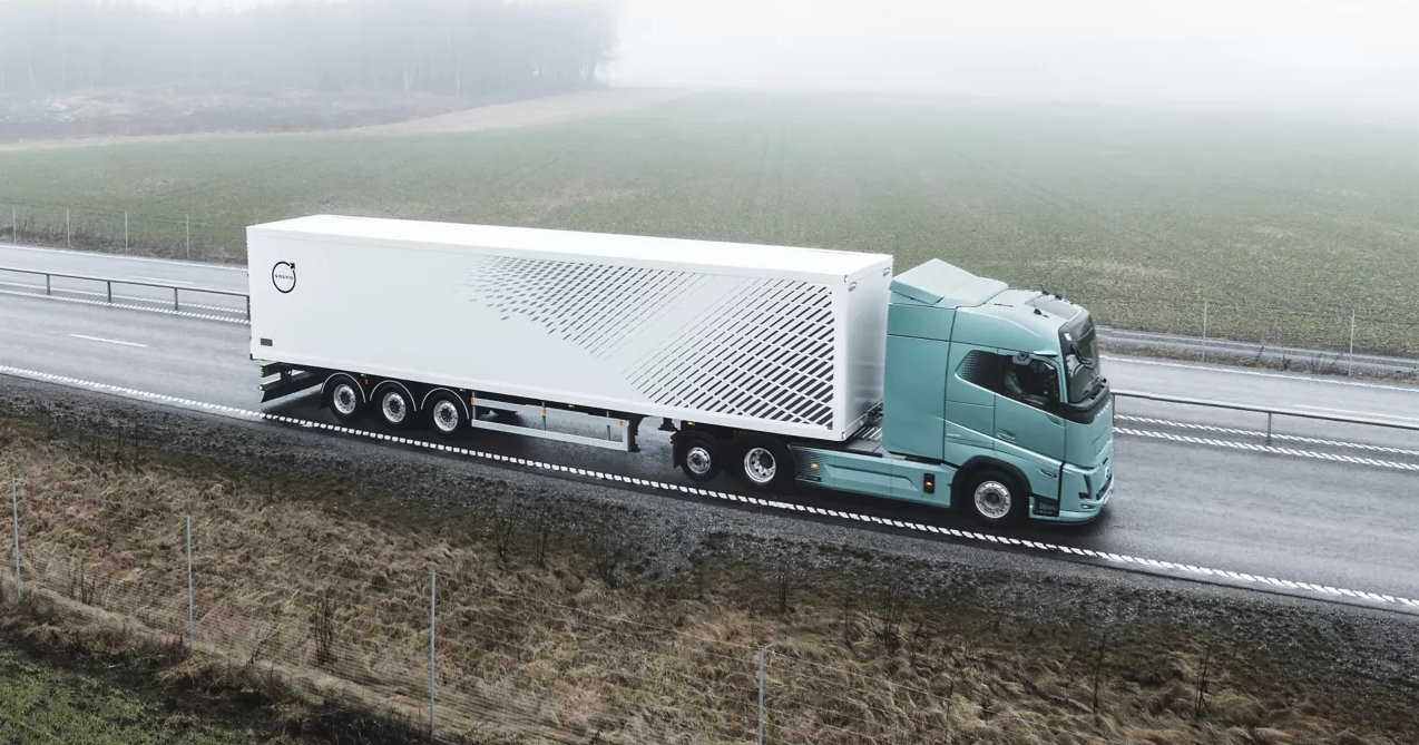 Rural landscape with Volvo FH Aero Electric tractor unit