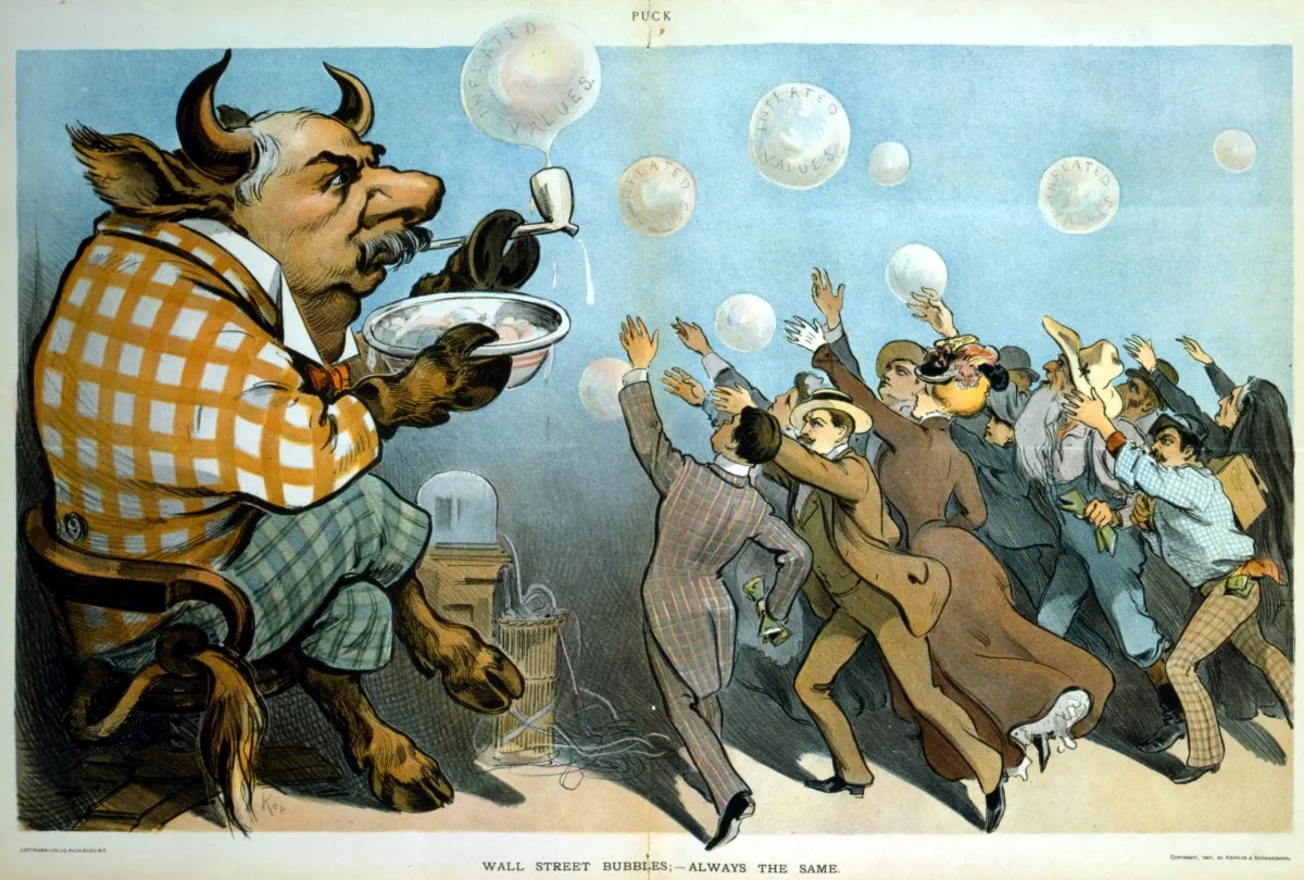 Illustration of Wall Street bubbles - Udo J. Keppler (1901)