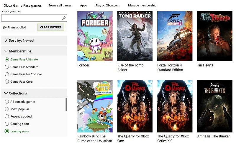 Screenshot from the Xbox website