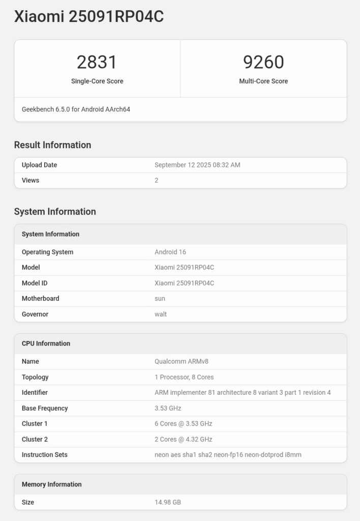 Тест производительности Xiaomi Pad 8 Pro на Geekbench