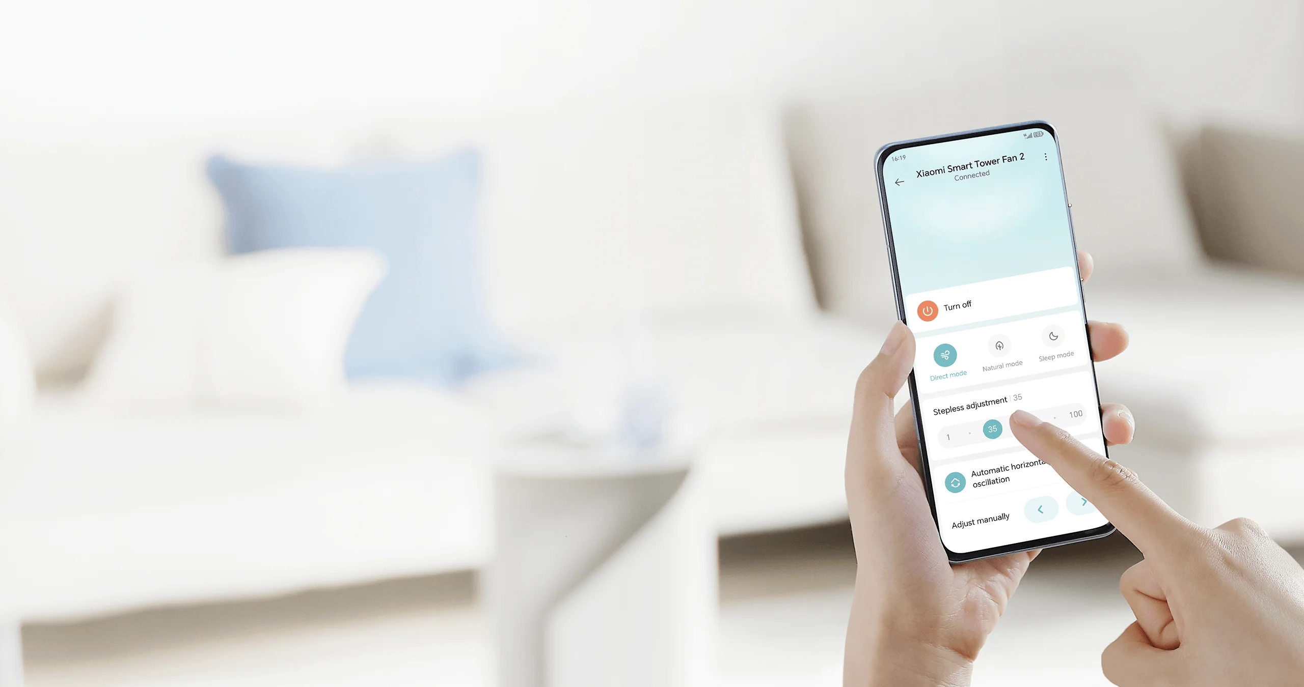 Controlling the Smart Tower Fan 2 in the app. Illustration: Xiaomi