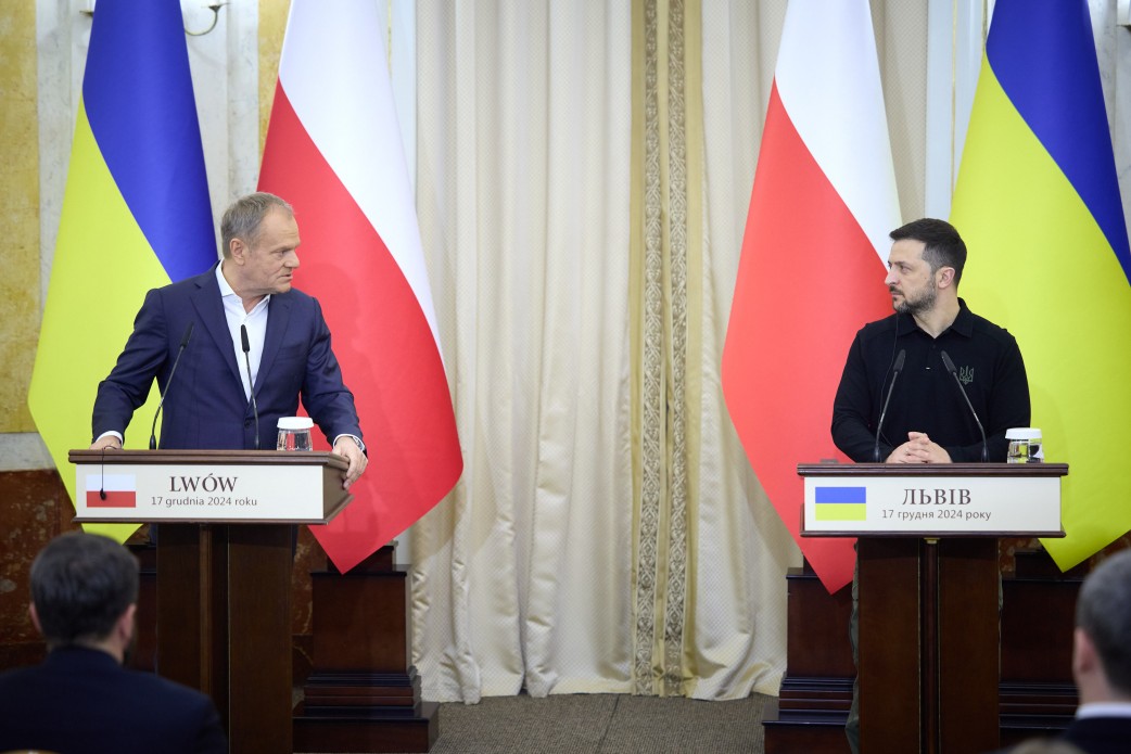 President of Ukraine Volodymyr Zelenskyy and Prime Minister of Poland Donald Tusk at a press conference
