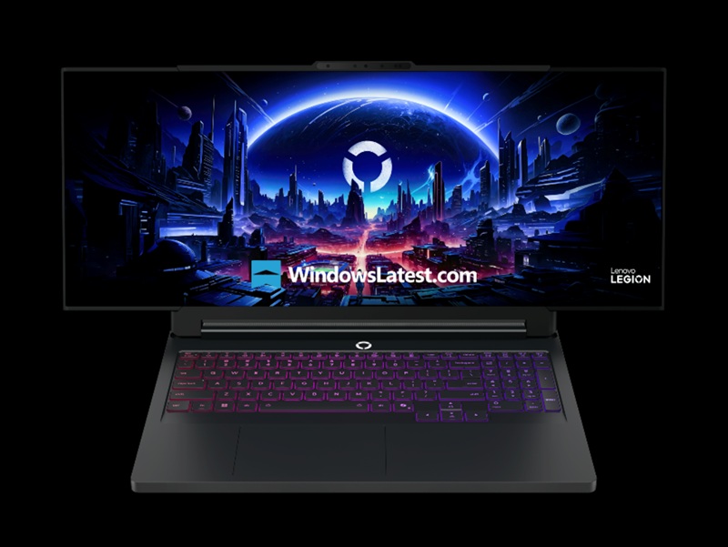 Screen of Lenovo Legion Pro Rollable laptop in expanded state