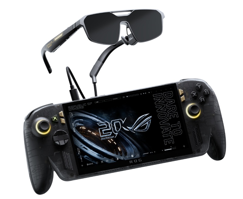 Les lunettes AR Xreal R1 incluses dans le bundle, affichant un écran virtuel de 171 pouces à 120 Hz.