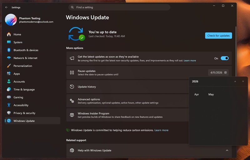 Modified update process of Windows 11