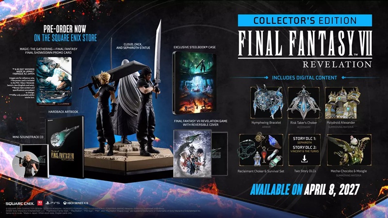 Story DLC artwork: Sephiroth expansion (Winter 2027) and Vincent & the Turks (Spring 2028)