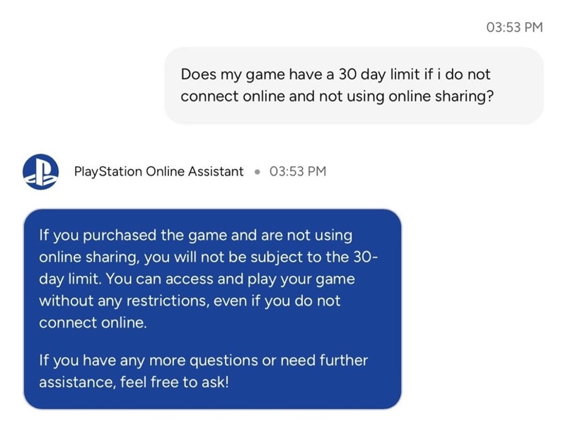 Скріншот третього спілкування з техпідтримкою PlayStation