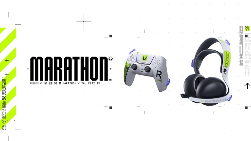 DualSense controller and Pulse Elite headphones in Marathon style