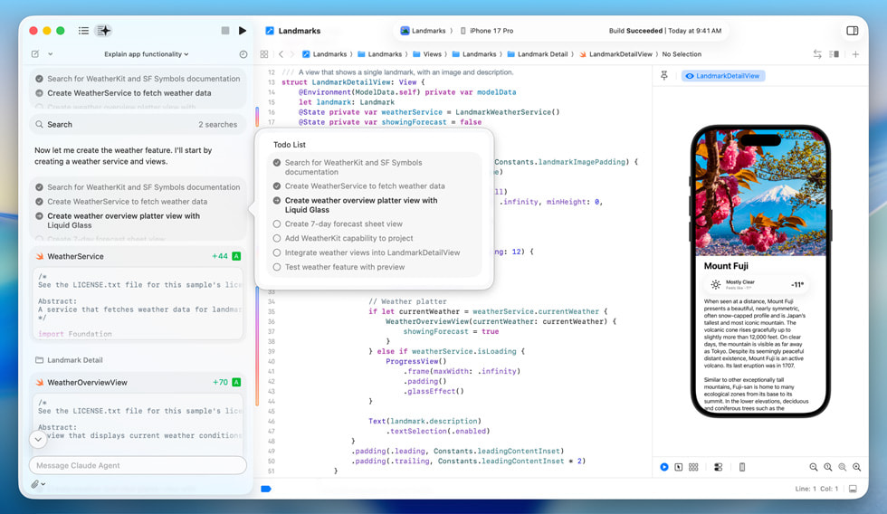 Apple Xcode coding with Anthropic Claude Agent screenshot