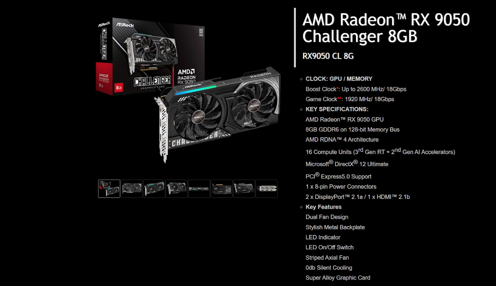 Вид видеокарты ASRock Radeon RX 9050 Challenger
