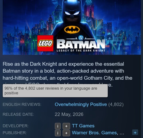 LEGO Batman: Legacy of the Dark Knight — disponible sur Nintendo Switch 2 le 18 septembre 2026.