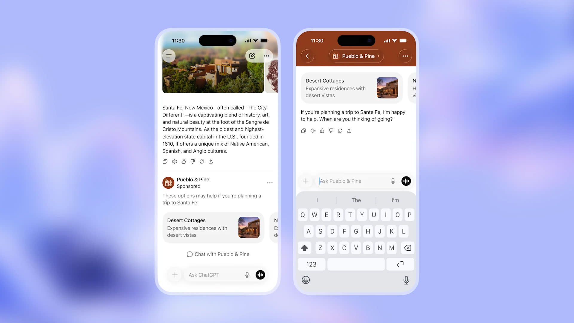 ChatGPT interface with an example of integrated ads