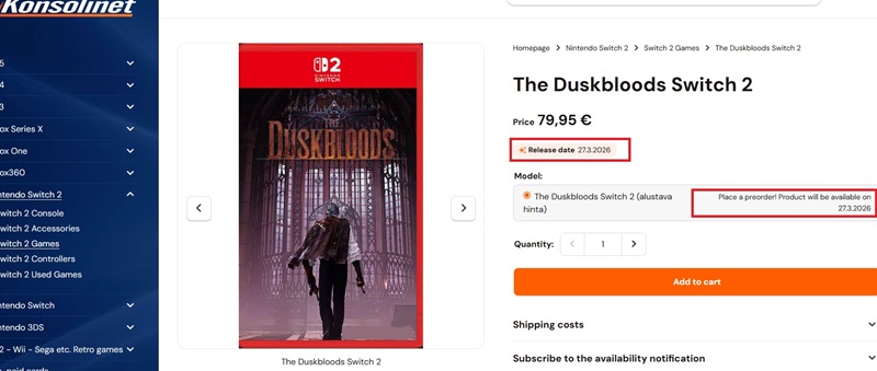 Скриншот игры The Duskbloods на консоли Nintendo Switch 2