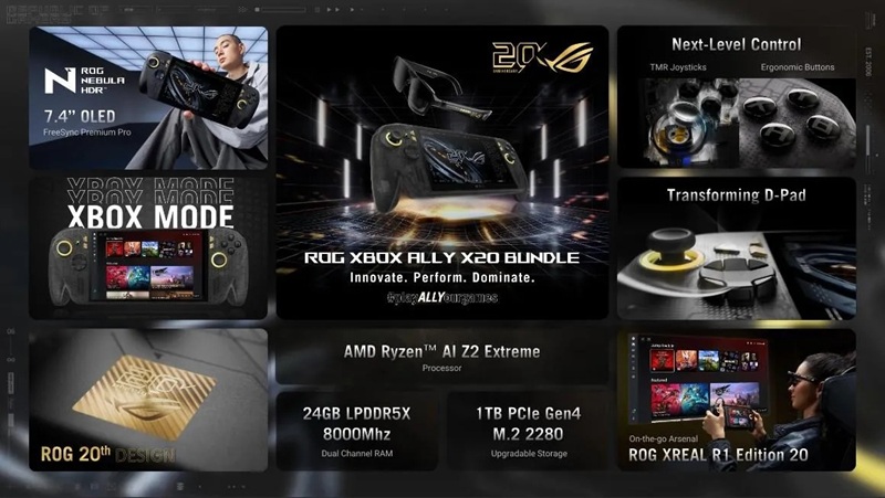 La ROG Xbox Ally X20 conserve le Ryzen Z2 Extreme, 24 Go de RAM et un SSD de 1 To.
