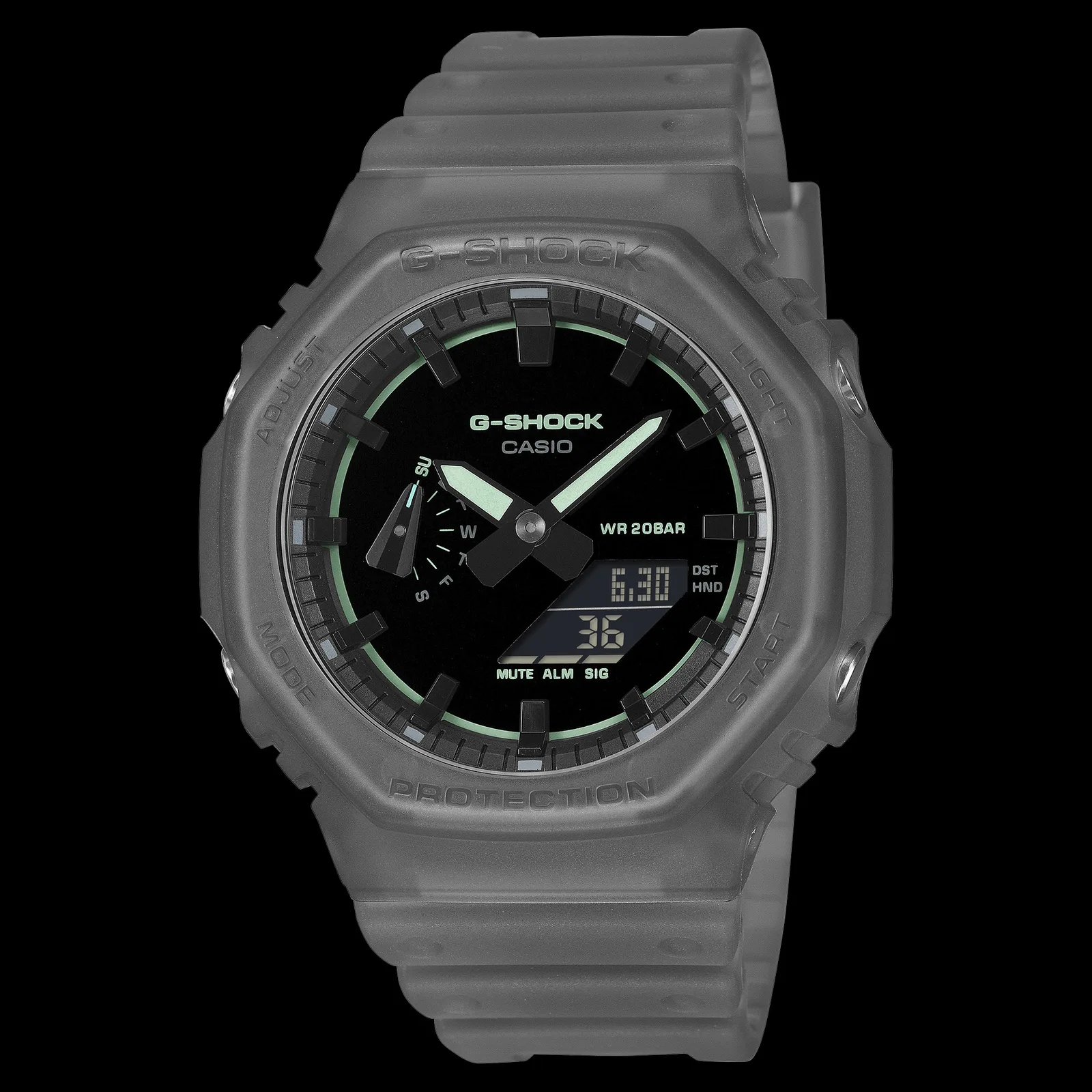 GA-2100K-1AJF smoke gray case with green accents
