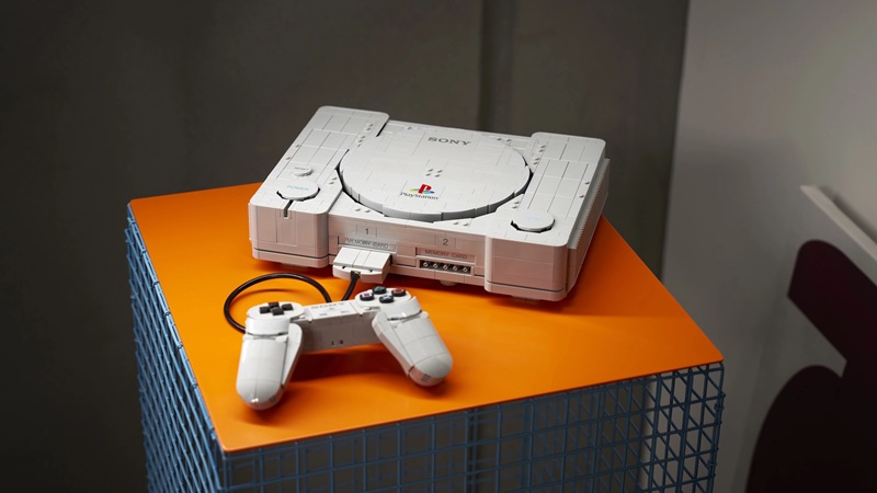 The LEGO PlayStation set recreates the original 1994 console at near 1:1 scale with 1,911 pieces.