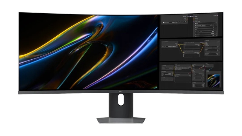 HKC Tianqi 43H180C — a 43.8-inch 24:9 Mini LED ultrawide with 5760×2160 resolution and a 1000R curve.