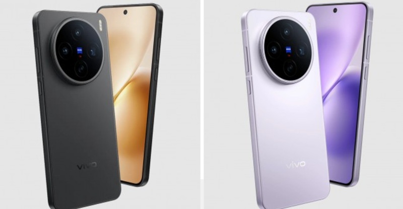 Design of Vivo X200T in Stellar Black and Seaside Lilac colors