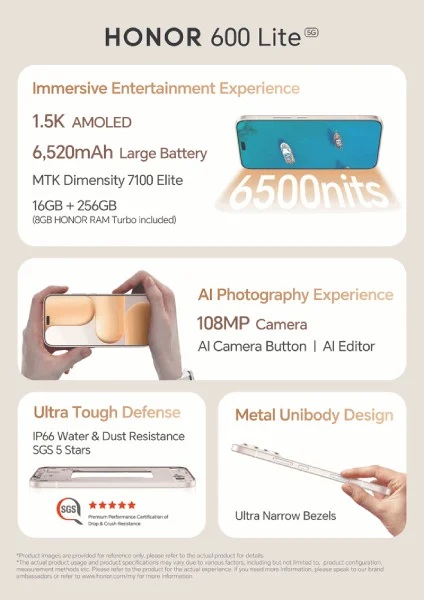 Honor 600 Lite design and specifications