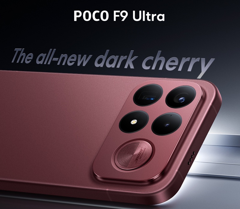Смартфон POCO F9 в червоному кольорі Dark Cherry