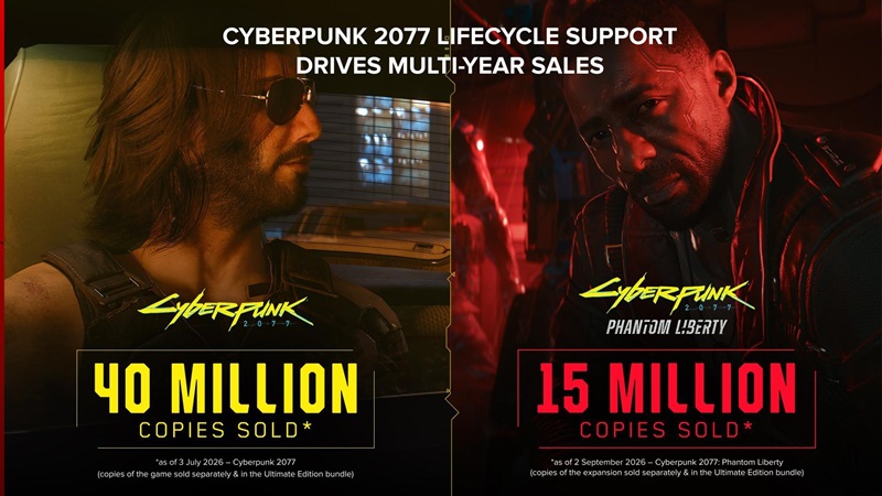 Cyberpunk 2077 et son extension Phantom Liberty cumulent plus de 40 et 15 millions de copies vendues respectivement.