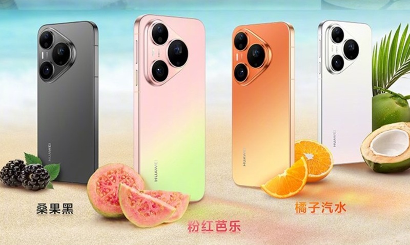 Gradient colour options include Bright Orange, Emerald, and Golden Sand — all three models keep Huawei's triangular camera block.