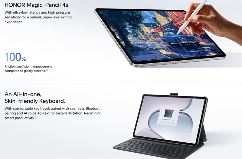 The optional magnetic keyboard attaches via magnets but lacks a built-in trackpad.
