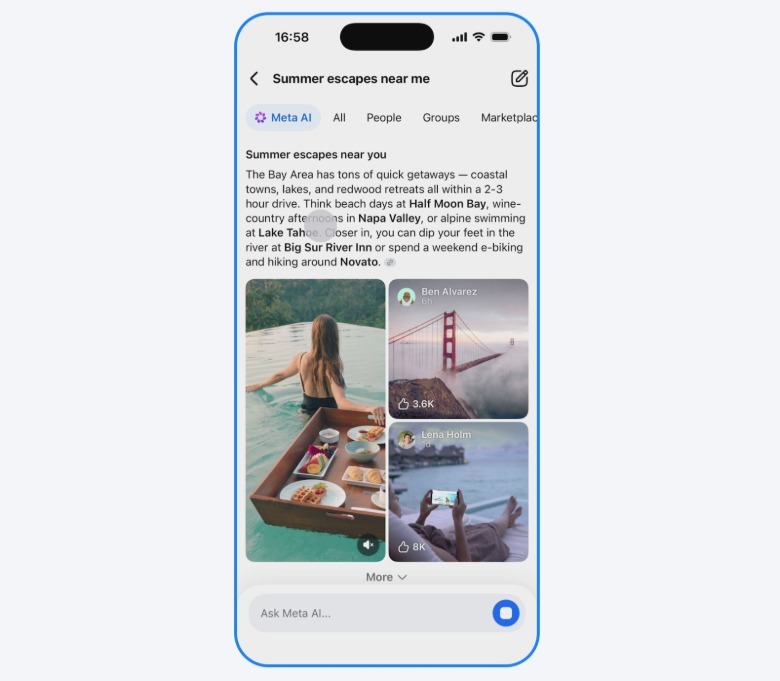 L'AI Mode de Facebook synthétise des réponses à partir de publications publiques, de groupes et de Reels.