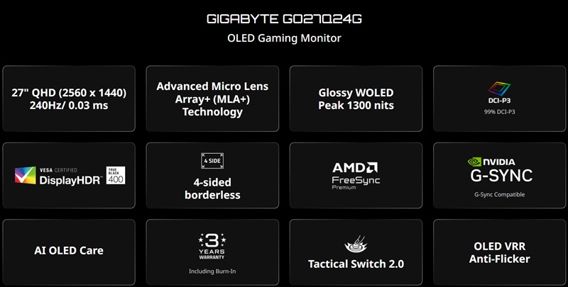 Le GO27Q24G avec son revêtement RealBlack Glossy et ses bordures ultrafines.