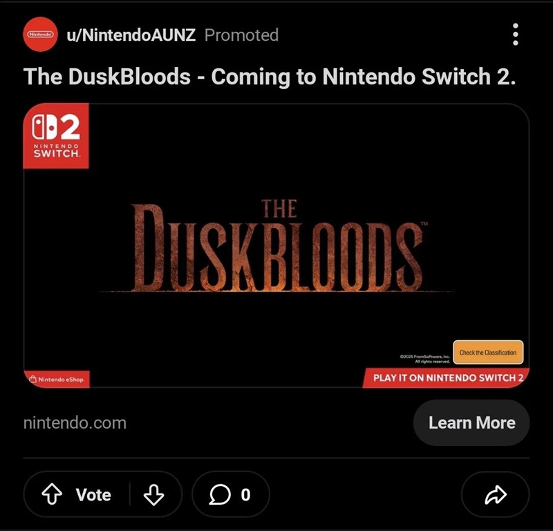 Рекламный баннер The Duskbloods на Reddit