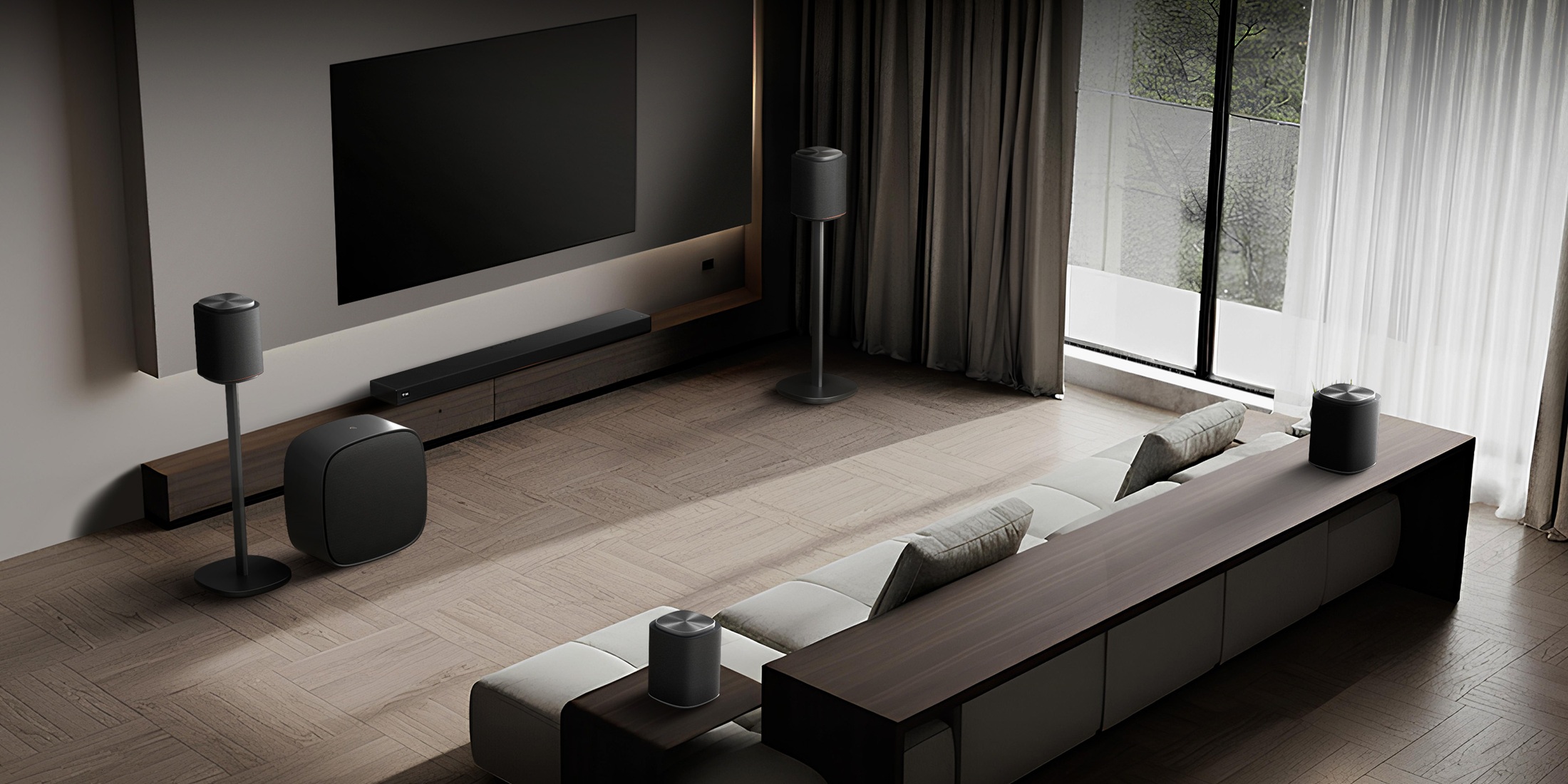 Render of the modular LG Sound Suite audio system.