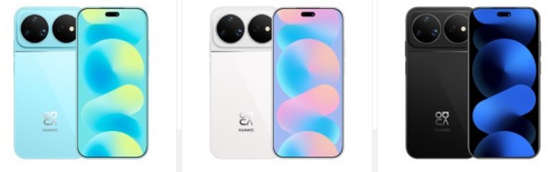 Le Nova 16 Ultra dans ses coloris noir, blanc et Sky Blue, avec son module caméra horizontal distinctif.