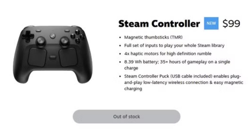 The Steam Controller 2 features dual 34.5mm haptic trackpads and TMR thumbsticks designed to prevent stick drift.