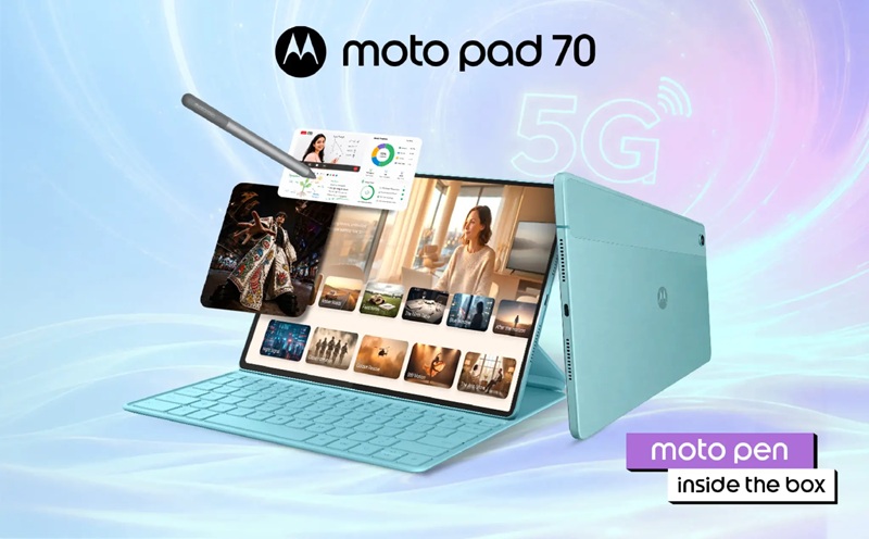Motorola Moto Pad 70 — 12.1-inch 2.5K display with 90Hz refresh and 800 nits peak brightness.