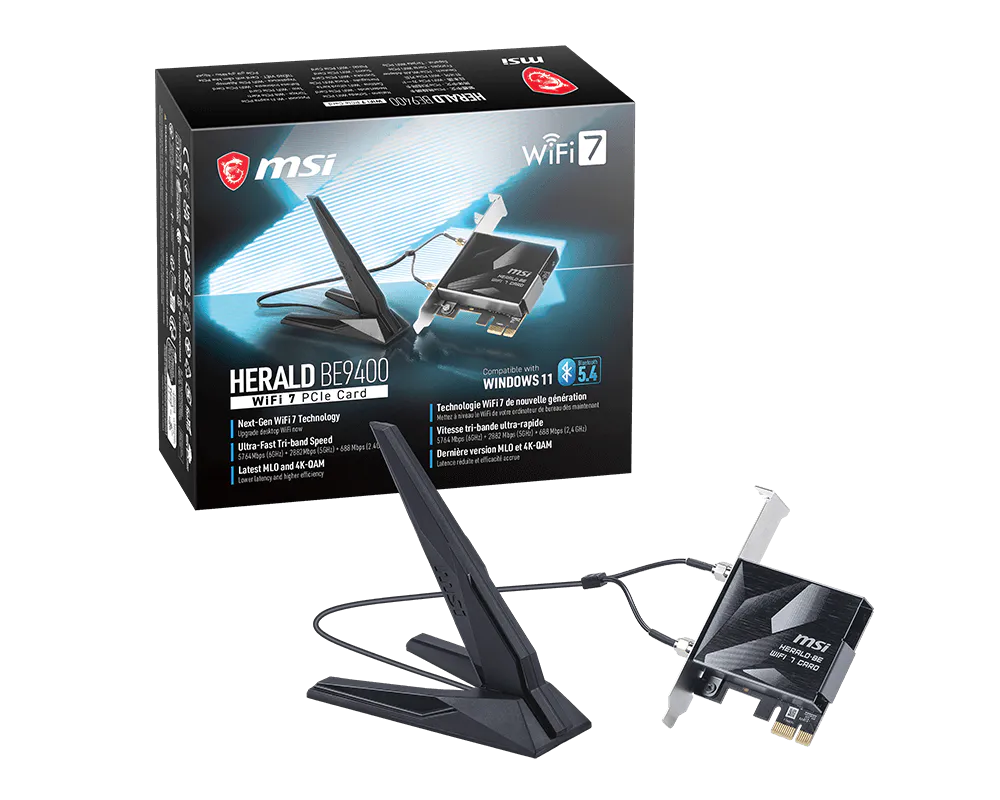 MSI Herald BE9400 WiFi 7 PCIe Card з виносною антеною
