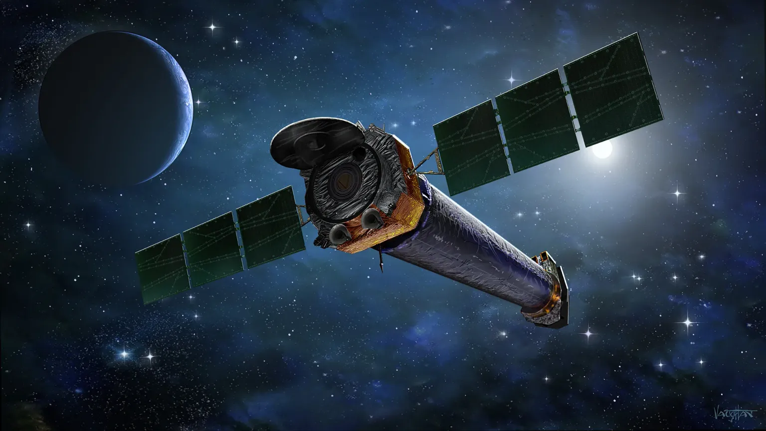 The Chandra X-ray Observatory — the world's most powerful X-ray telescope. Illustration: NASA/CXC J. Vaughan