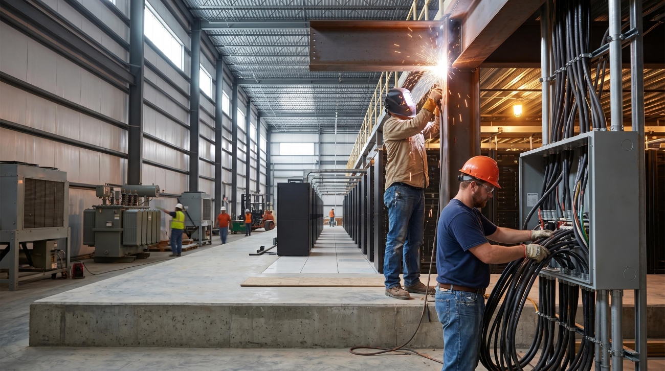 AI infrastructure demands real-world construction at massive scale. Illustration: AI