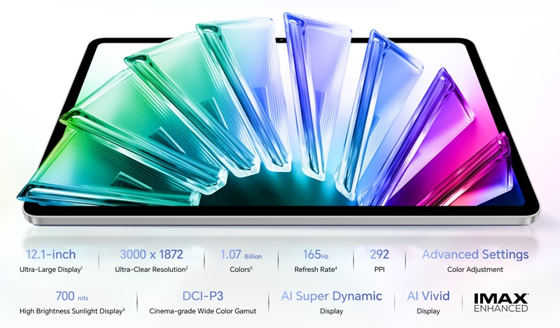 The tablet measures 6.29mm thick and weighs 537g, housing a 10,100 mAh battery.