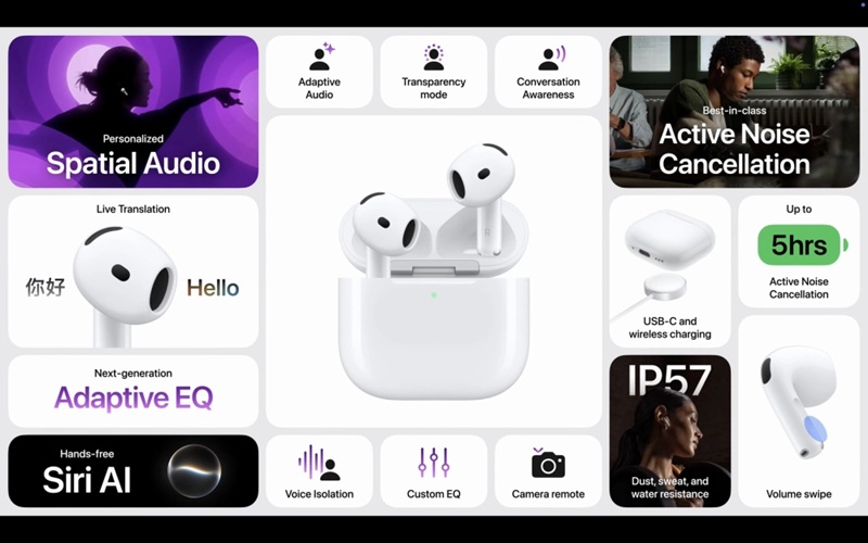 AirPods 5 на фоні відкритого зарядного кейса
