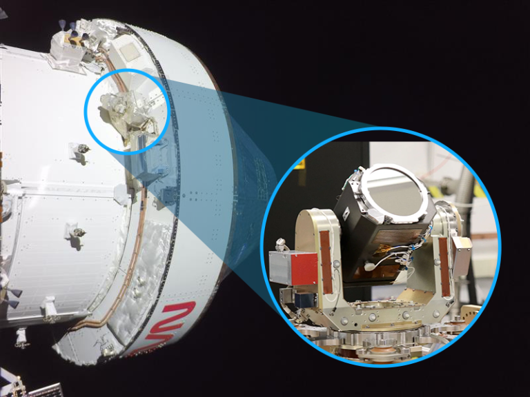 The Orion spacecraft equipped with the Orion Artemis II Optical Communications System (O2O). Illustration: NASA