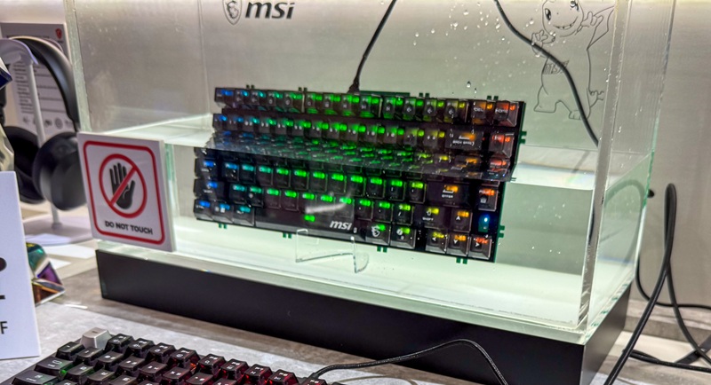 MSI demonstrated the keyboard working while submerged in water at its Computex 2026 stand.