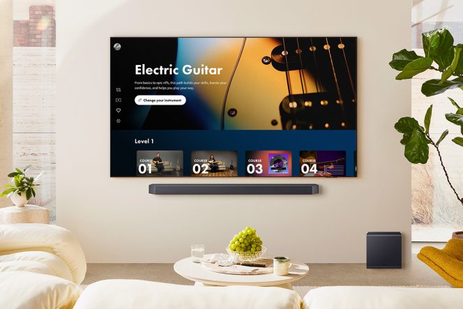 Samsung TV with Fender Play interface on the screen