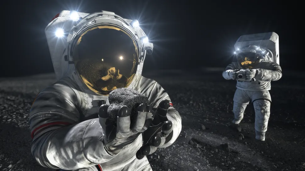 Illustration of astronauts working on the lunar surface.