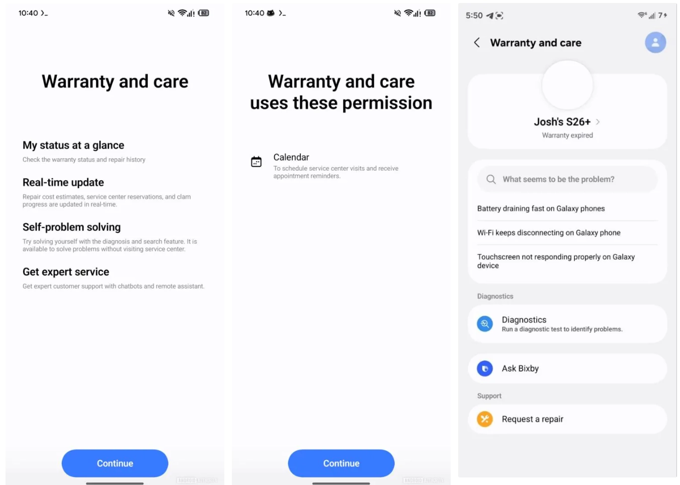 Интерфейс приложения Warranty Care