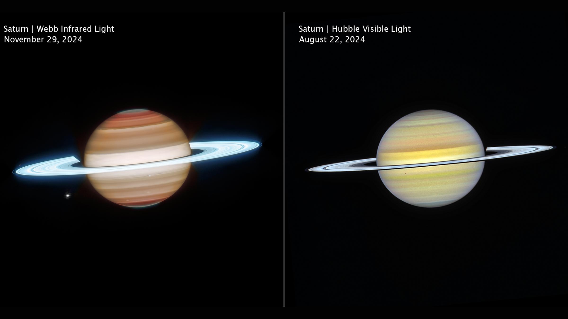 Comparison of images of Saturn from the 'Webb' and 'Hubble' telescopes