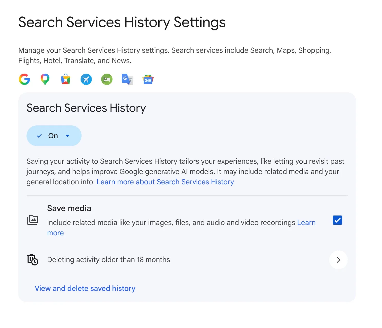 Les paramètres à modifier se trouvent dans Search Services History, sous l'option Save Media.
